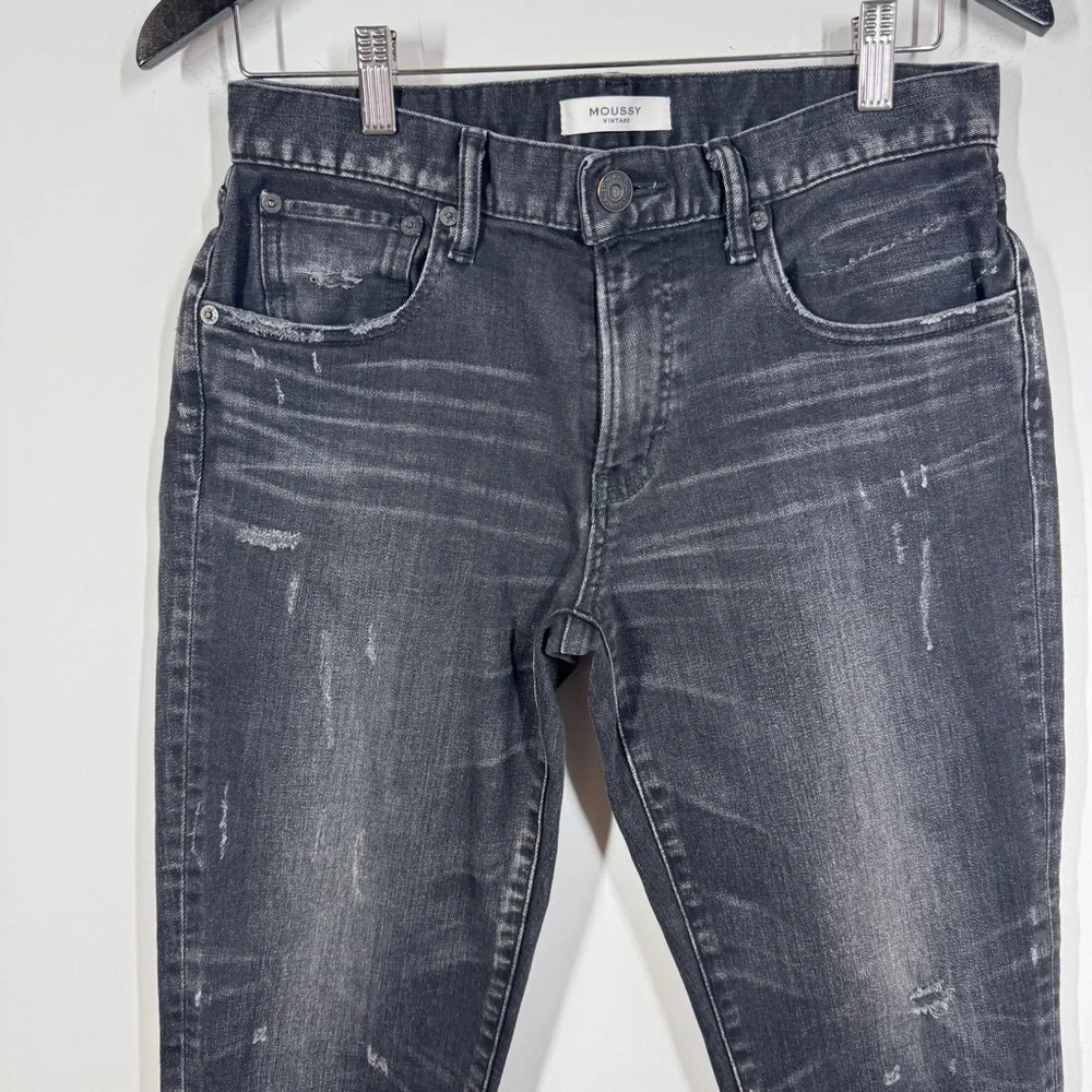Moussy Vintage Black Distressed Skinny Jeans Raw Hem Cropped Women’s Denim - Picture 3 of 12